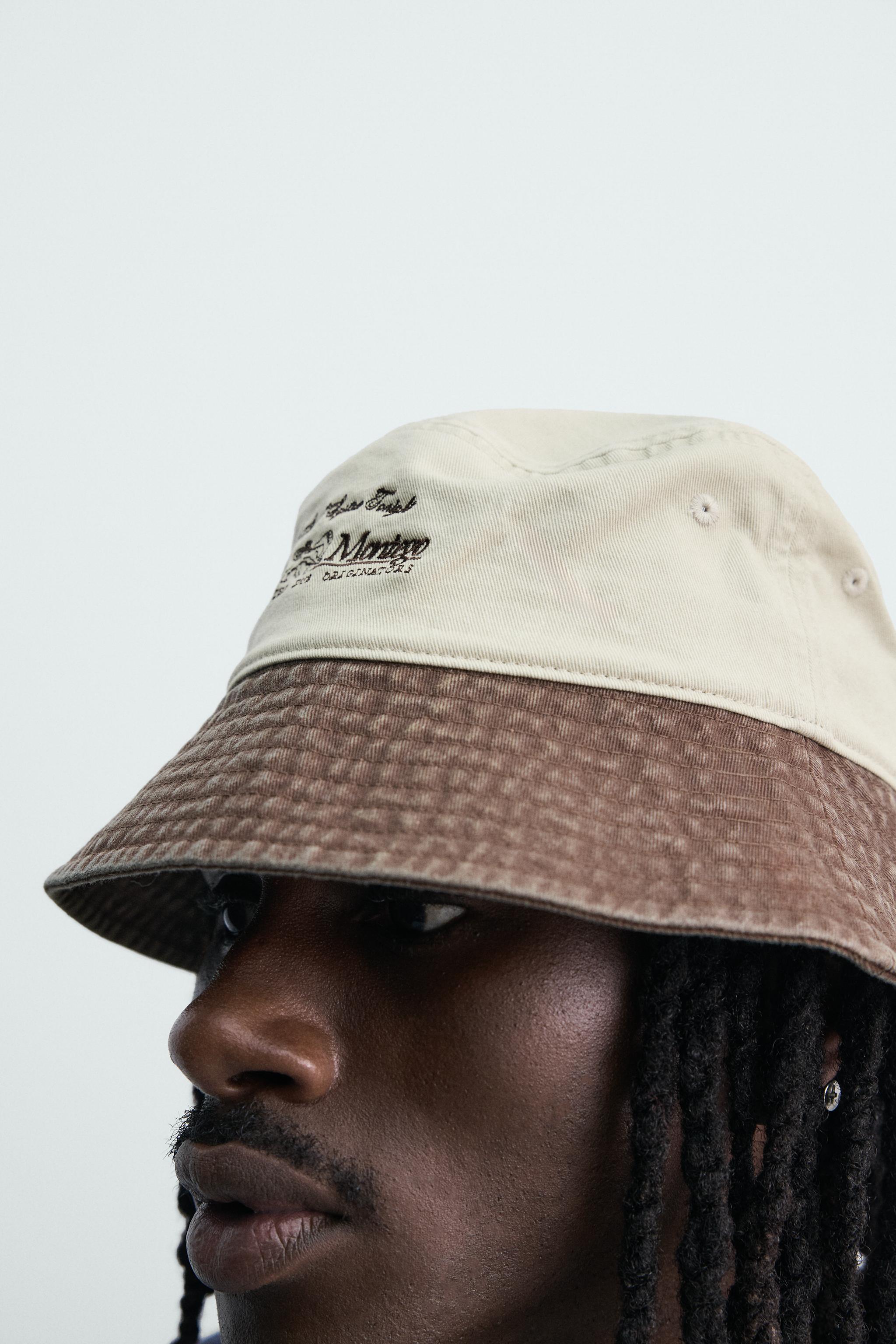 CONTRAST EMBROIDERED WASHED BUCKET HAT